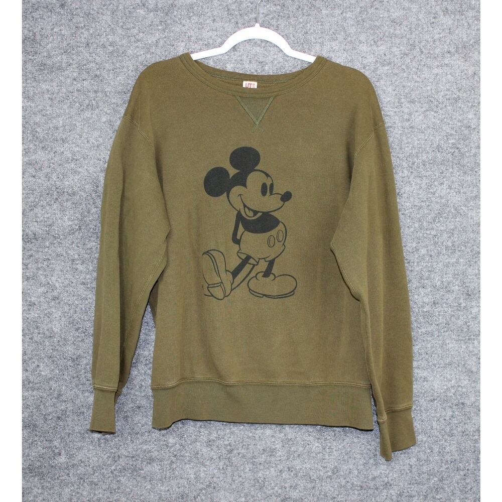 Uniqlo‎ Mickey Mouse Sweatshirt Mens Large Olive Green Excellent Graphic Disney